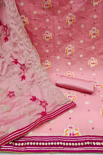 pink jacquard woven dress material
