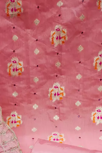 pink jacquard woven dress material