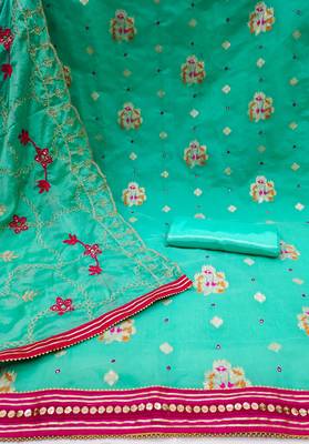 green jacquard woven dress material 2