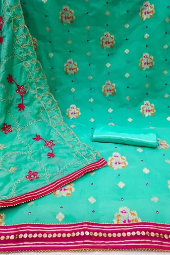 green jacquard woven dress material
