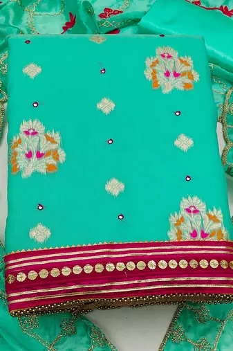 green jacquard woven dress material