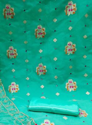 green jacquard woven dress material 4