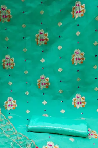 green jacquard woven dress material