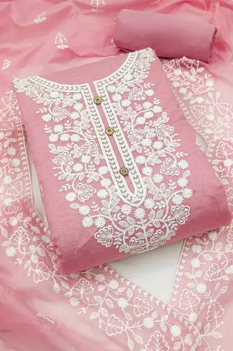 baby pink cotton embroidered dress material