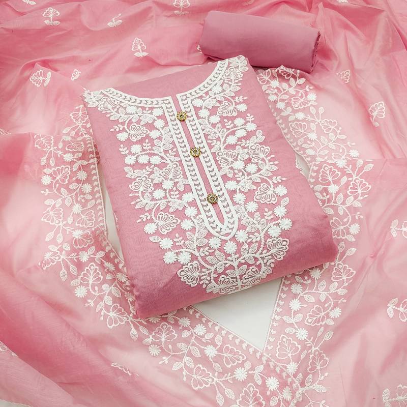 baby pink cotton embroidered dress material