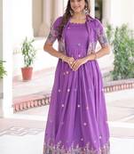 Purple Vichitra Silk Embroidered Gown & Koti