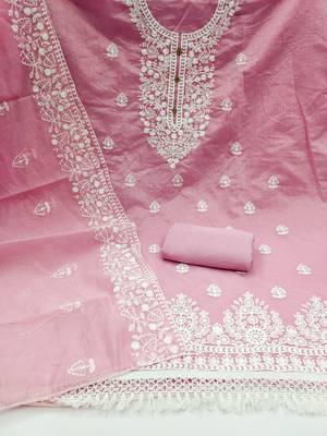 baby pink cotton embroidered dress material 2