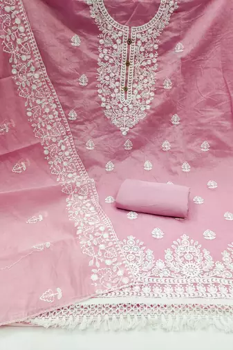 baby pink cotton embroidered dress material