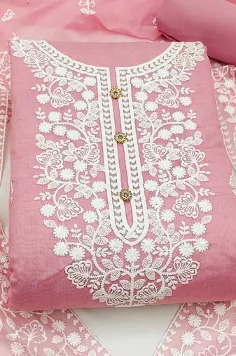 baby pink cotton embroidered dress material