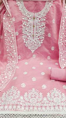 baby pink cotton embroidered dress material 4