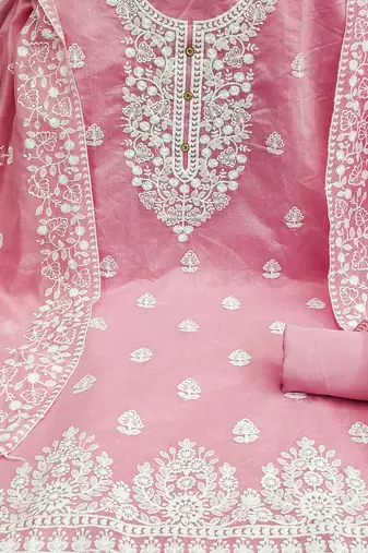 baby pink cotton embroidered dress material
