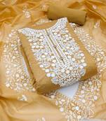 beige cotton embroidered dress material