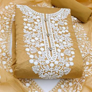 beige cotton embroidered dress material 3