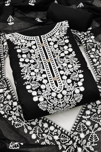 black cotton embroidered dress material