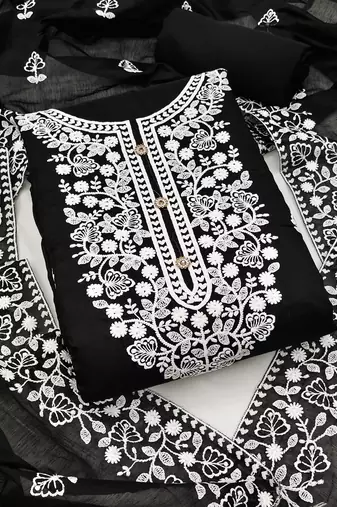 black cotton embroidered dress material