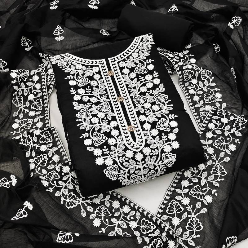 black cotton embroidered dress material
