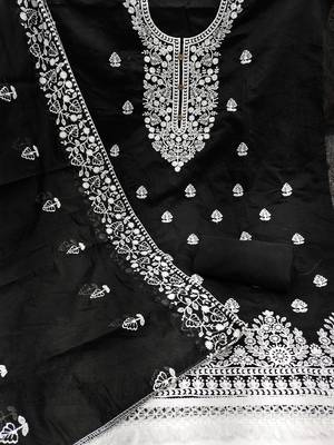 black cotton embroidered dress material 2