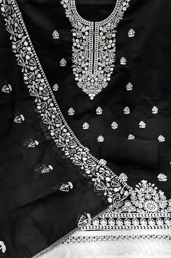 black cotton embroidered dress material