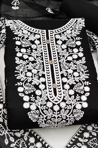 black cotton embroidered dress material