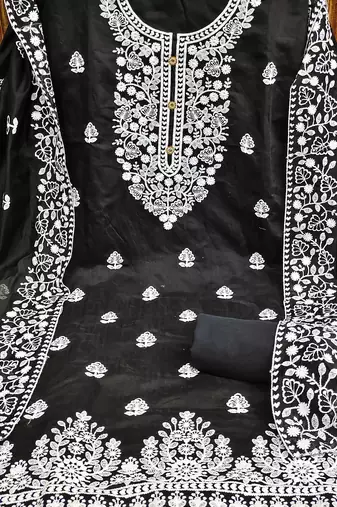 black cotton embroidered dress material