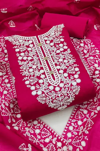 pink cotton embroidered dress material