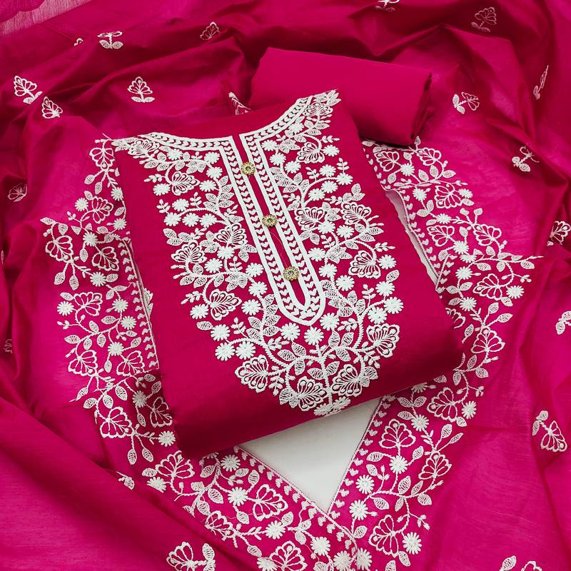 pink cotton embroidered dress material