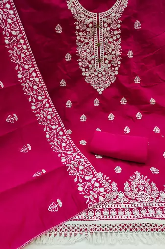 pink cotton embroidered dress material
