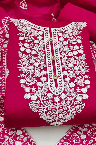 pink cotton embroidered dress material