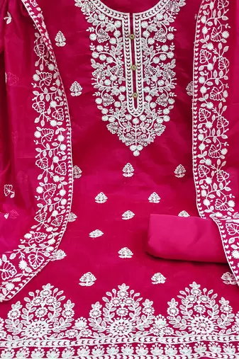 pink cotton embroidered dress material