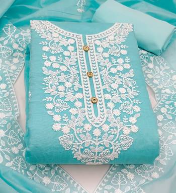 sky blue cotton embroidered dress material 3