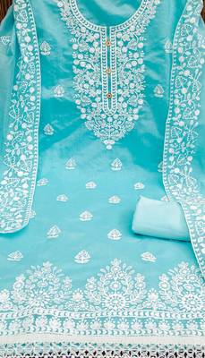 sky blue cotton embroidered dress material 4