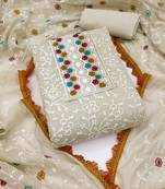 beige cotton embroidered dress material