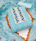 sky blue cotton embroidered dress material