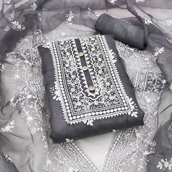 grey organza embroidered dress material 1