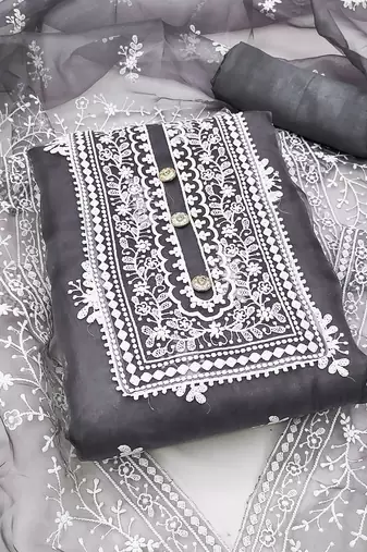 grey organza embroidered dress material