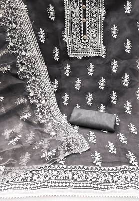grey organza embroidered dress material 2