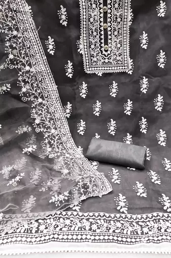 grey organza embroidered dress material