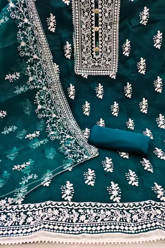 green organza embroidered dress material