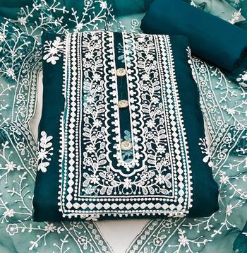 green organza embroidered dress material 3