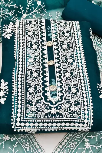 green organza embroidered dress material