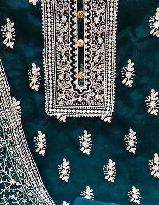 green organza embroidered dress material 4
