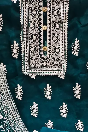 green organza embroidered dress material