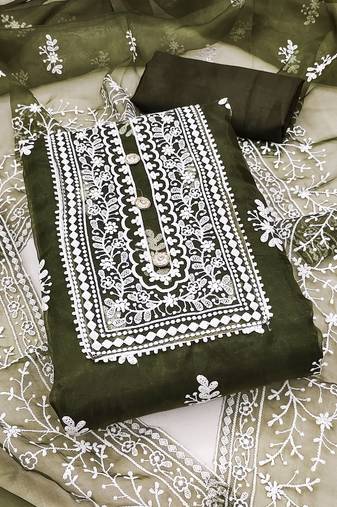 mehendi organza embroidered dress material