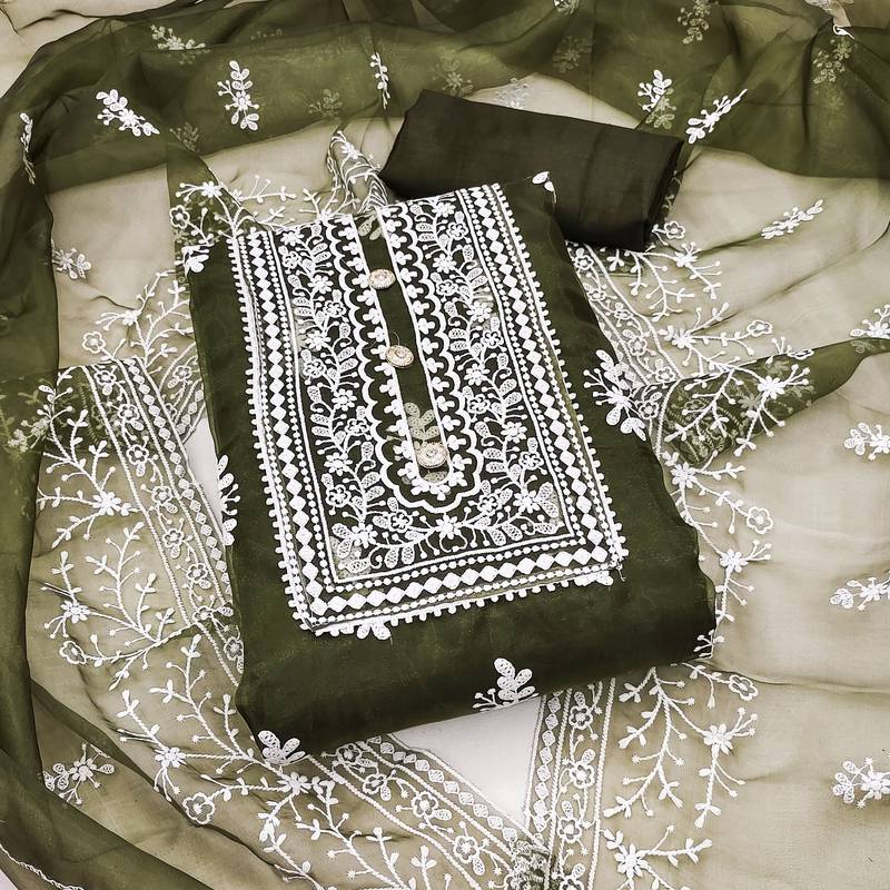 mehendi organza embroidered dress material