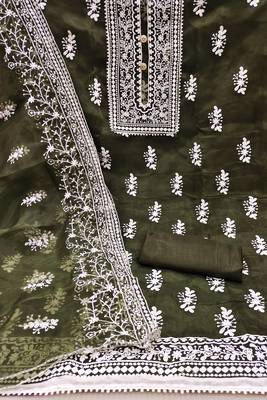 mehendi organza embroidered dress material 2