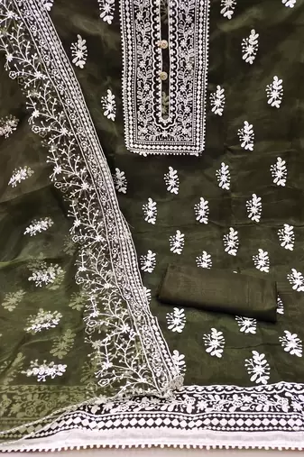 mehendi organza embroidered dress material