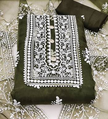 mehendi organza embroidered dress material 3