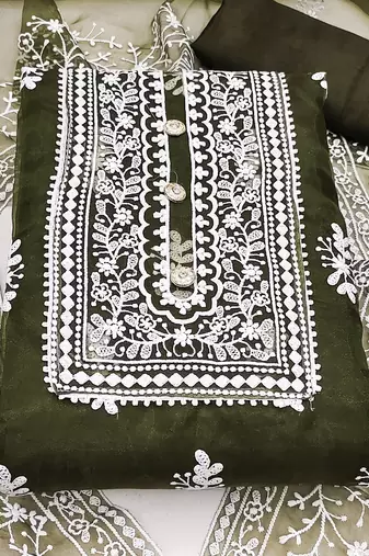 mehendi organza embroidered dress material