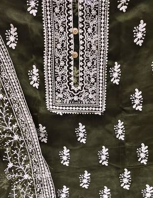 mehendi organza embroidered dress material 4