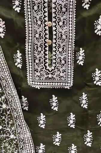 mehendi organza embroidered dress material